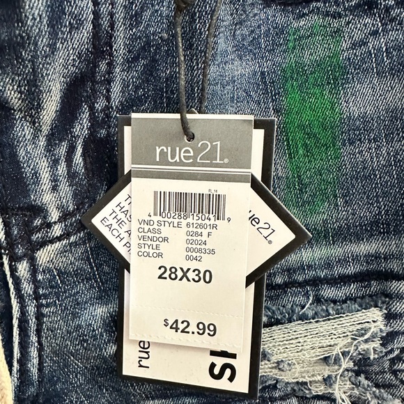 Rue21 Men's Skinny Jeans - Blue with Green and Red Details - Picture 3 of 7